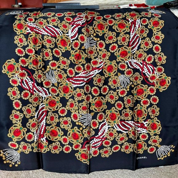 Authentic Black Chanel Jewel Silk Scarf - Picture 1 of 4